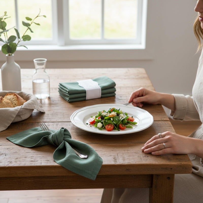 Eight Owls Linen Napkins â€“100% French Flax â€“ Stonewashed Pure Linen Cloth Napkins - Size 18 Inch x 18 Inch â€“ Set of 4 (Soft Rustic Green) - Image 5